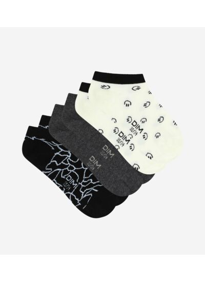 Lot de 3 paires de socquettes enfant Noir à motif smiley Coton Style