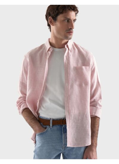 Chemise Gabriel en lin rayée rose