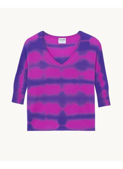 Pull Minie Stripe Dye Pull col v oversize manches 3/4 cachemire