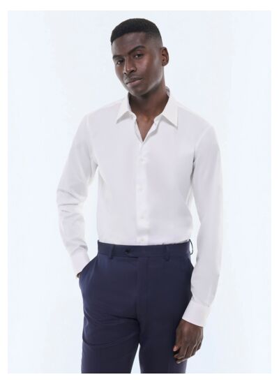Chemise à col droit en twill de coton