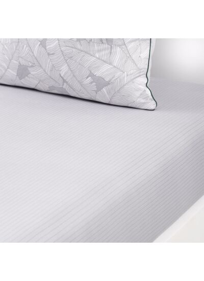 Lacoste - Drap housse en satin de coton lavé gris, L Leaf