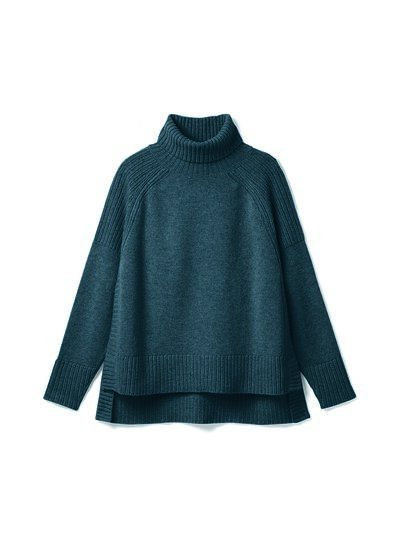 Pull col roulé manches raglan - Femme - BLEU MINERAL
