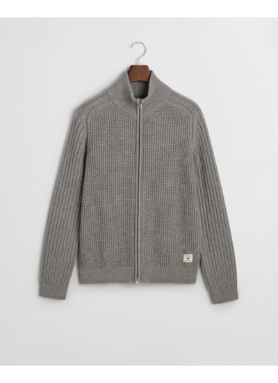 Textured Wool Blend Zip Cardigan