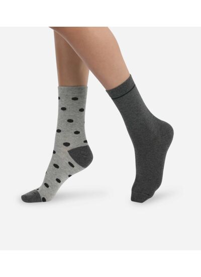 Lot de 2 paires de chaussettes femme Gris à gros pois Dim Coton Style