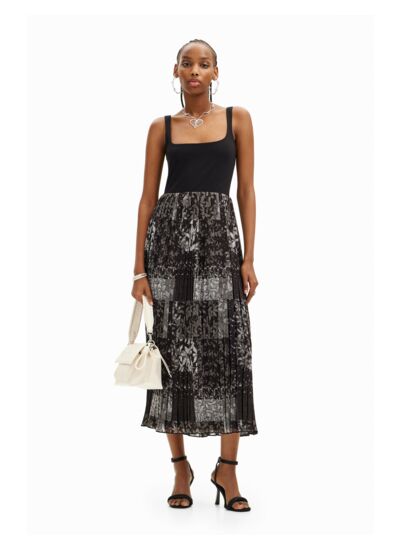 Robe midi combinée plissée