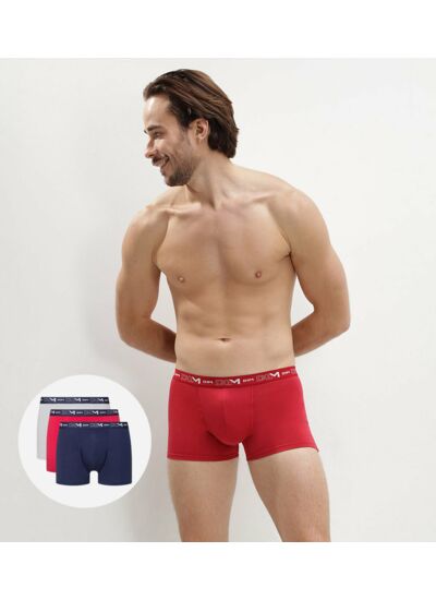 Lot de 3 boxers homme bleu denim rouge topaze acier Coton Stretch