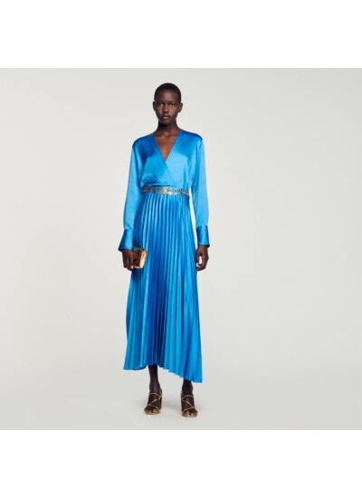 Robe midi satinée plissée