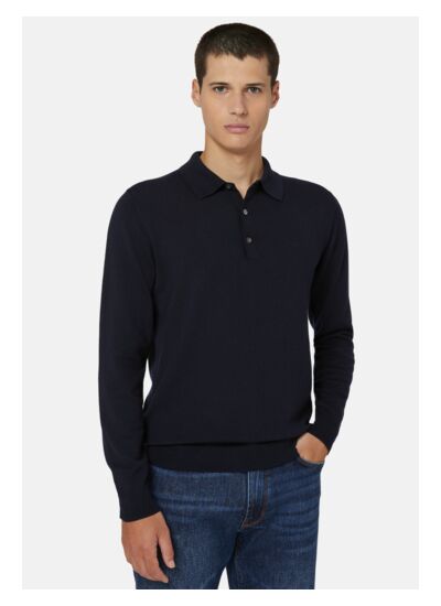 Polo En Maille Bleu Marine En Laine Mérinos