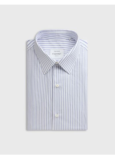 Chemise col figaret en popeline rayée marine