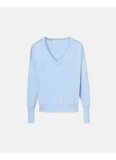 Pull fin à col V bleu ciel