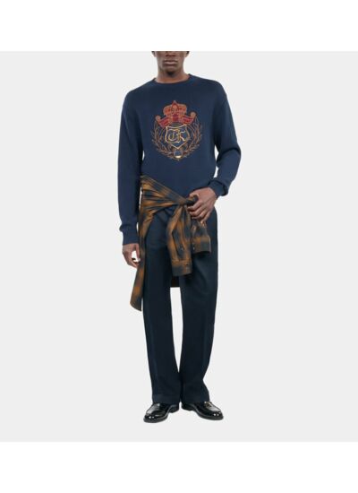 Pull En Coton Bleu Marine Homme