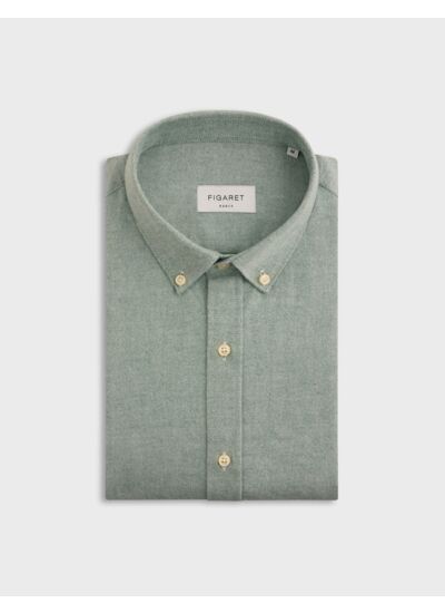 Chemise gaspard col américain en oxford gratté uni vert