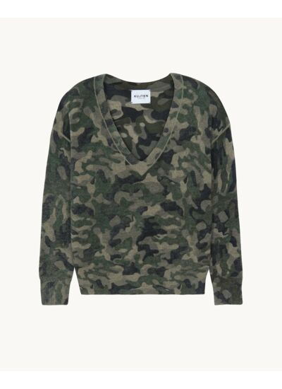 Pull Wendy Camou Pull cachemire femme col v boyfriend