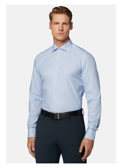 Chemise À Rayures Bleu Clair En Popeline De Coton Slim