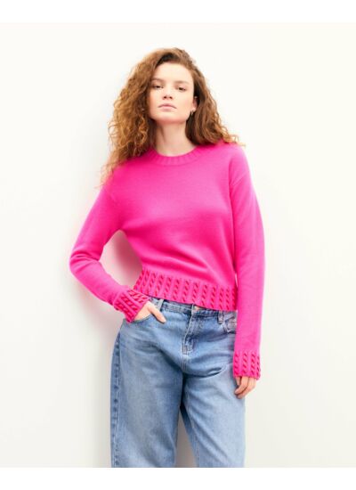 Pull Col Rond Côtes Brodées