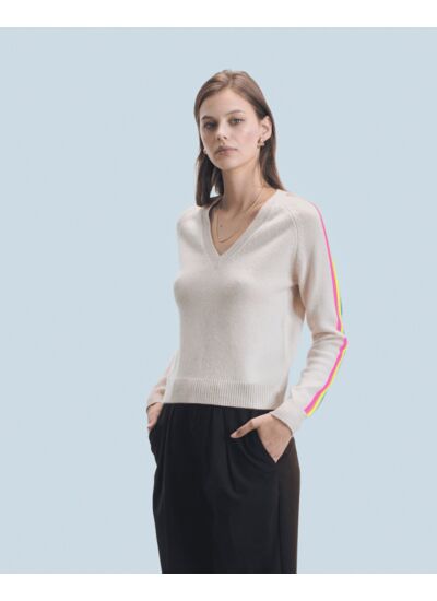 Pull Col V Bandes Manches Multicolore