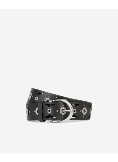 Ceinture En Cuir Avec Oeillets Strassés
