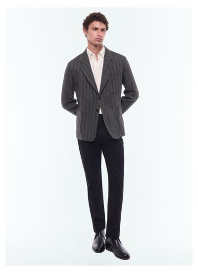 Veste droite en laine à chevrons