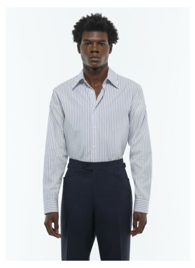 Chemise à col hirondelle en coton rayé