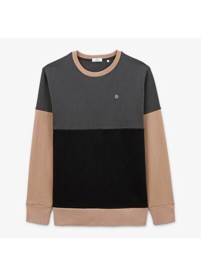 Sweat col rond tricolore gris anthracite