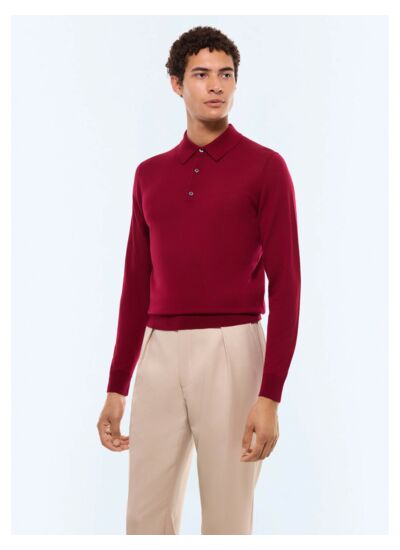 Polo à manches longues en laine mérinos