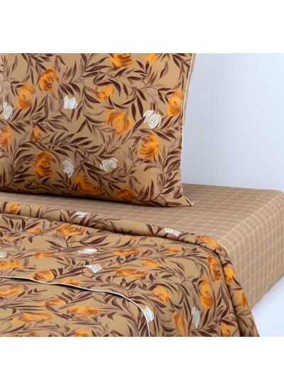 Olivier Desforges - Drap plat en satin de coton lavé marron, Aurelia