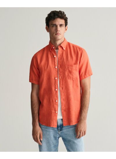 Chemise regular fit en lin teint en pièce à manches courtes