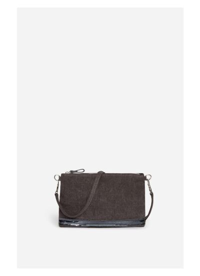 Pochette Zippée En Lin & Sequins