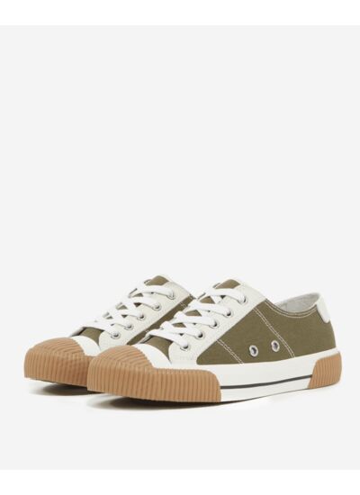 Sneakers Basses En Toile Avec Empiecements En Cuir