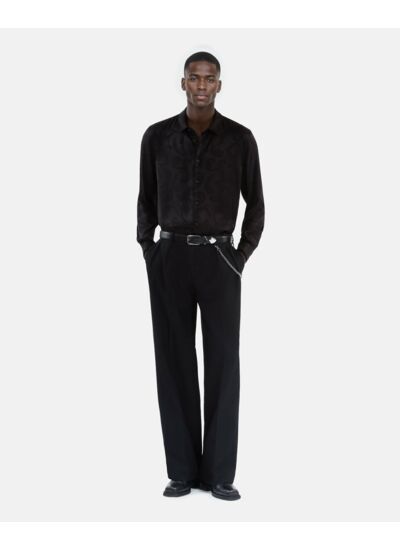 Chemise En Jacquard Imprimé Plumes Noire Homme