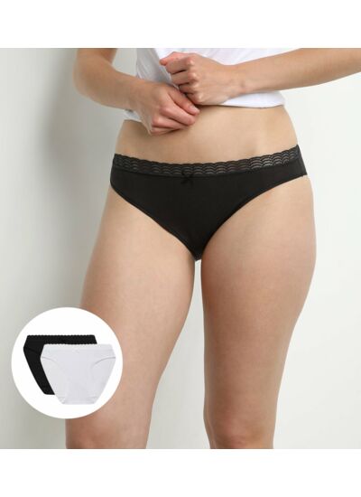 Lot de 2 culottes pour Femme noir et blanc DIM Fashion