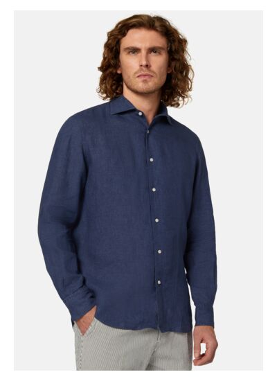 Chemise Bleu Marine En Lin Coupe Droite