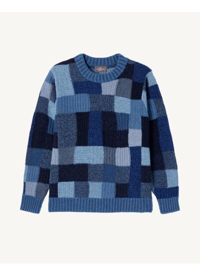 Pull col rond patchwork - Femme - MARINE