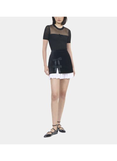 Pull En Maille Ajourée Noir Femme