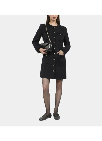 Robe Courte En Tweed Noir Femme