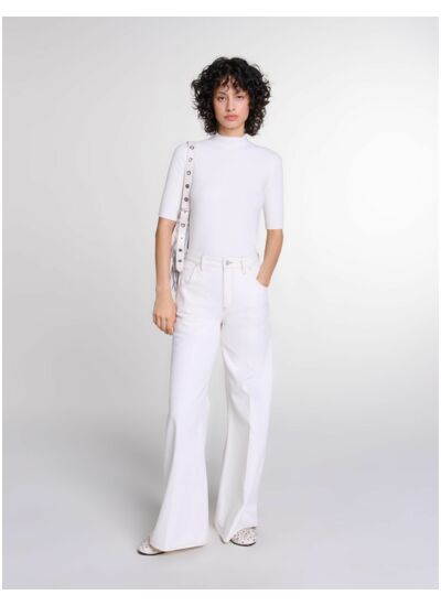 Jean large taille haute brodé