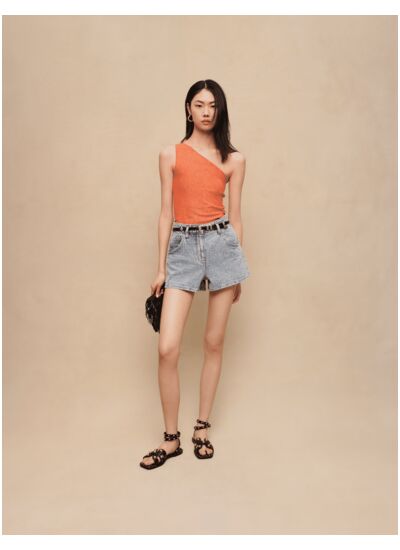 Short en jean jacquard et strass