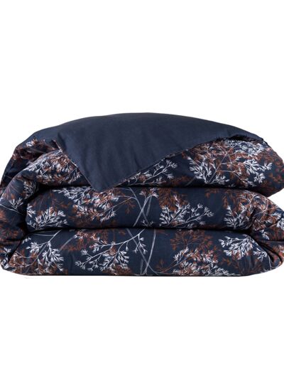Lacoste - Housse de couette en satin de coton lavé bleu, L Botanic