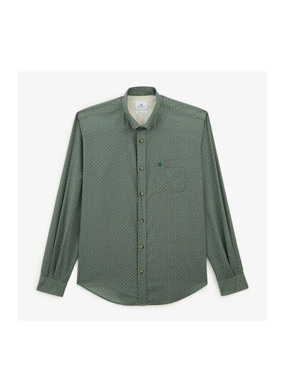 Chemise vert olive à manches longues imprimé géométrique