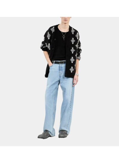 Cardigan À Losanges Noir Et Gris Homme