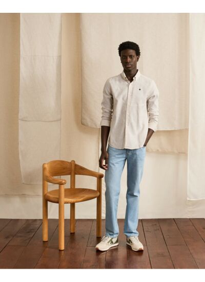 Chemise rayée beige & camel