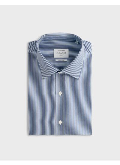 Chemise col figaret en popeline rayée marine