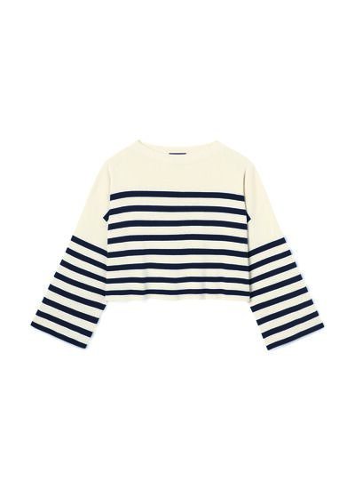 Marinière oversize col bateau - Femme - NATUREL/MARINE