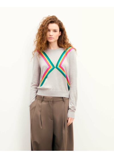Pull Col Rond Bandes Multicolores