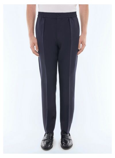 Pantalon élastiqué en flanelle de laine