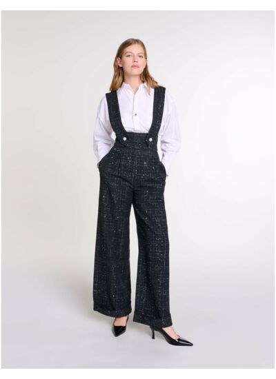 Pantalon large à bretelles en tweed