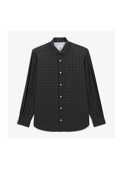Chemise bleu foncé à manches longues en tissu à carreaux