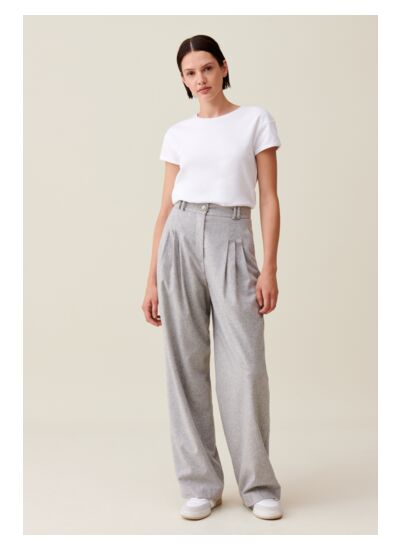 Pantalon large maille gris clair