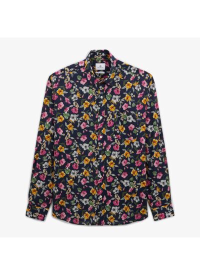 Chemise regular indigo imprimé fleurs