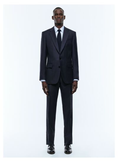 Costume ajusté en laine à rayures